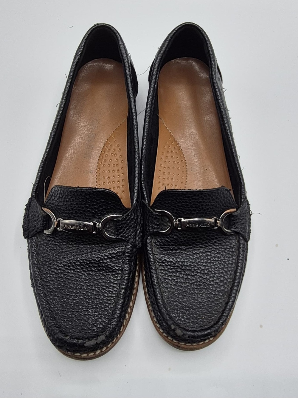 Anne Klein Black Pebbled Leather Bit Loafers